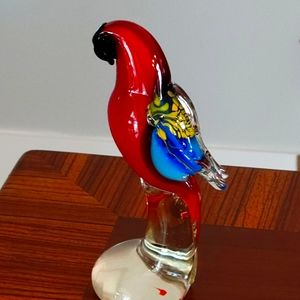 VTG Murano Style Art Glass Parrot Figurine Red Blue Yellow